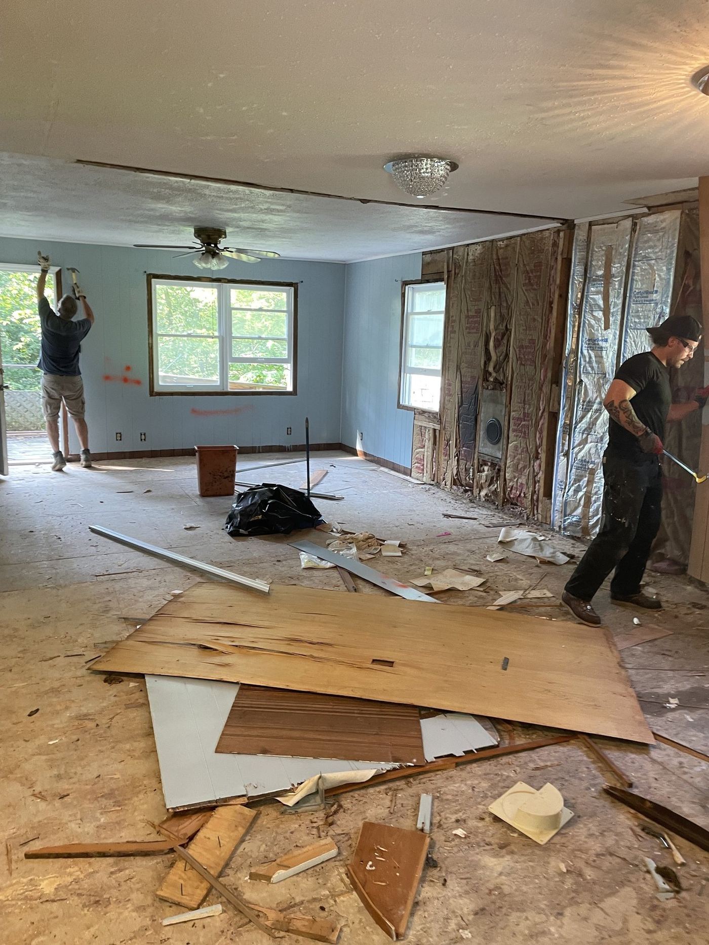Interior demolition down to framing