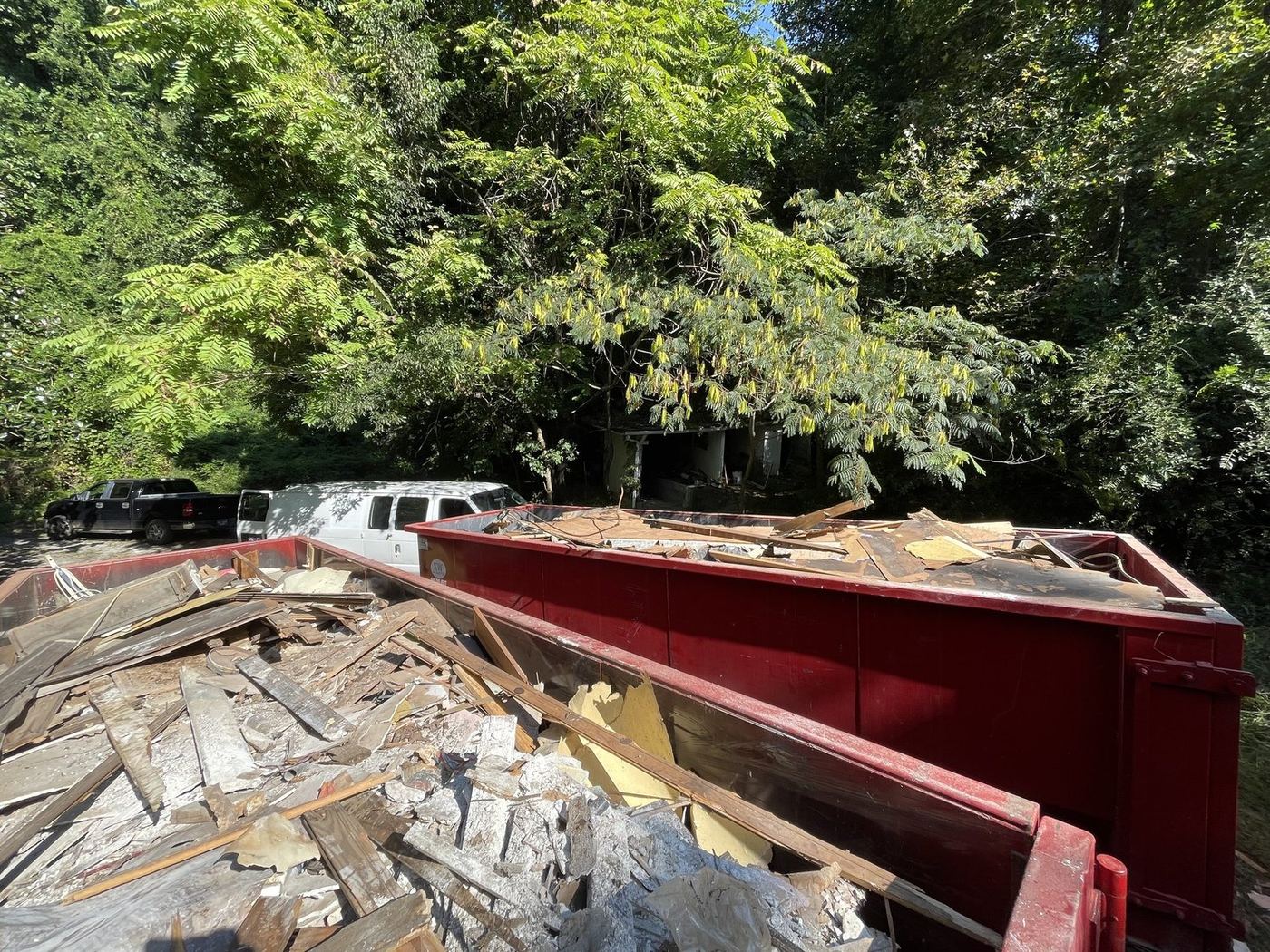 Debris containers loaded for haul-off, Harriman